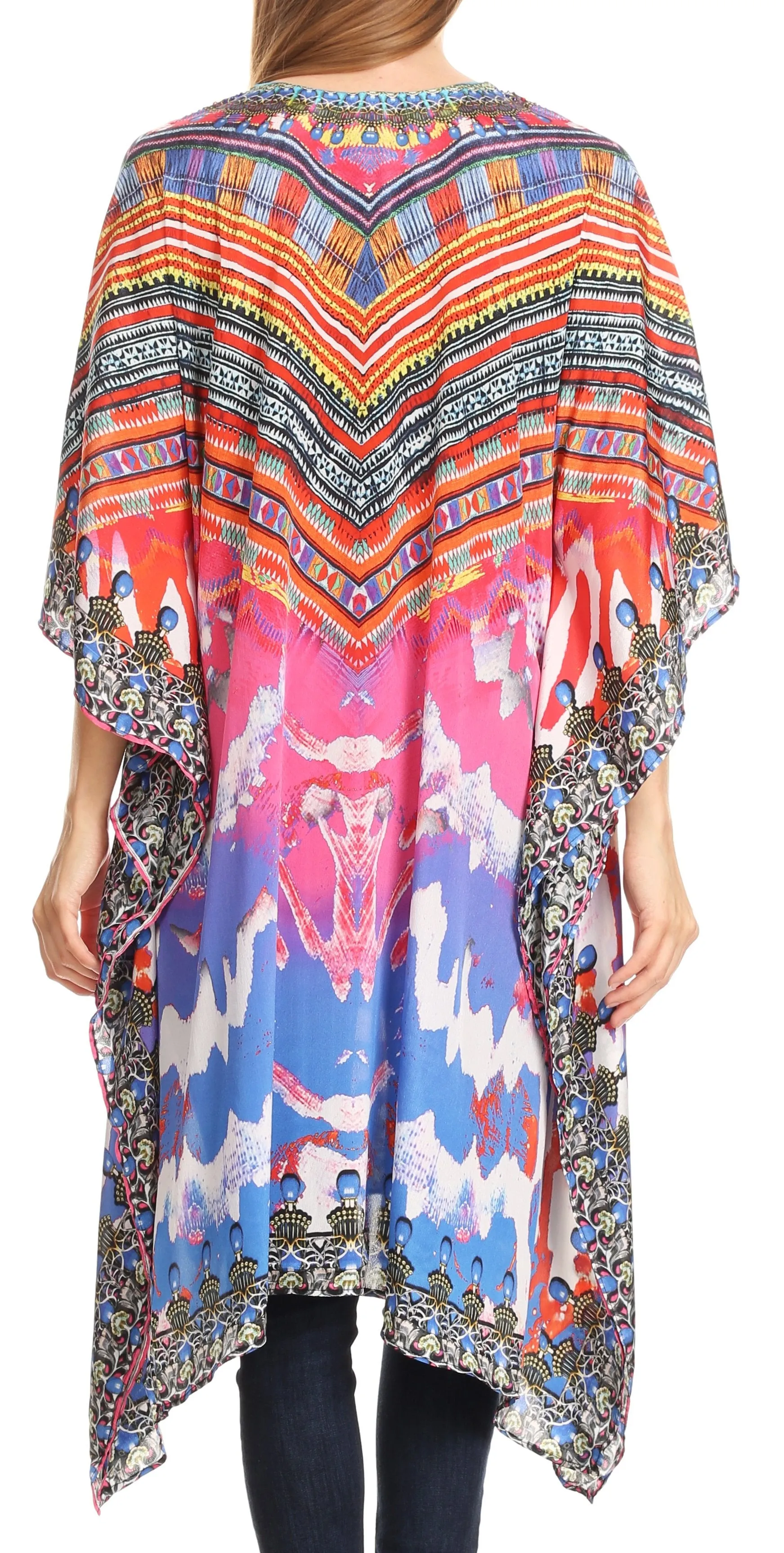 Sakkas Kristy Long Tall Lightweight Caftan Dress / Cover Up With V-Neck Jewels