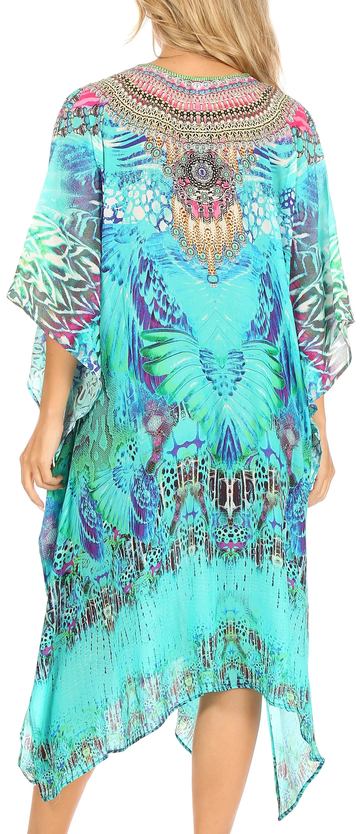 Sakkas Kristy Long Tall Lightweight Caftan Dress / Cover Up With V-Neck Jewels