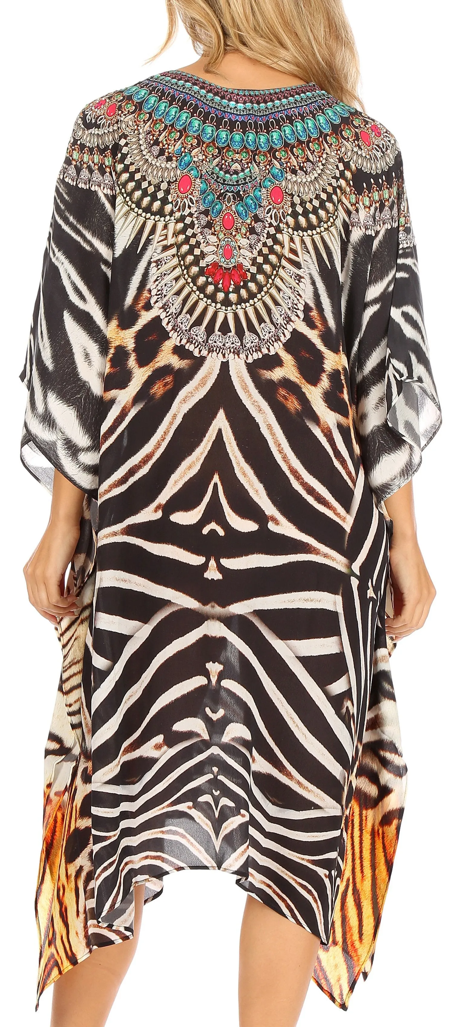 Sakkas Kristy Long Tall Lightweight Caftan Dress / Cover Up With V-Neck Jewels