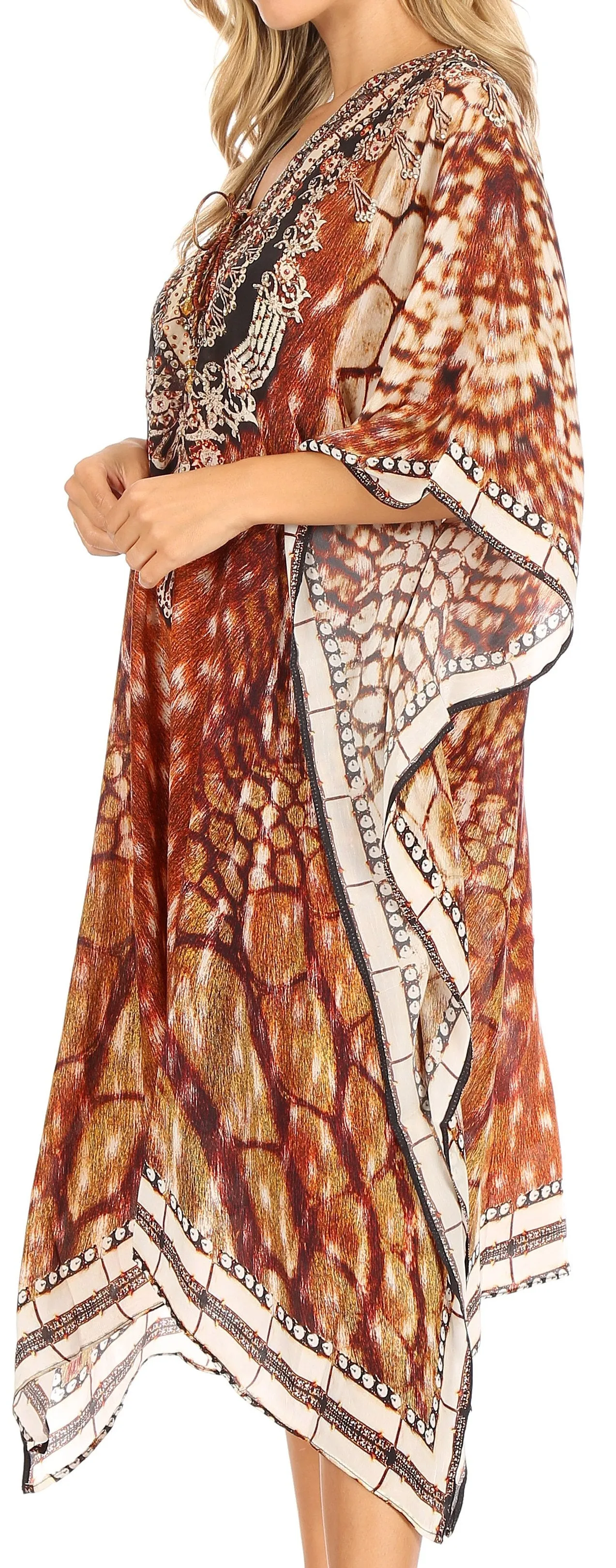 Sakkas Kristy Long Tall Lightweight Caftan Dress / Cover Up With V-Neck Jewels