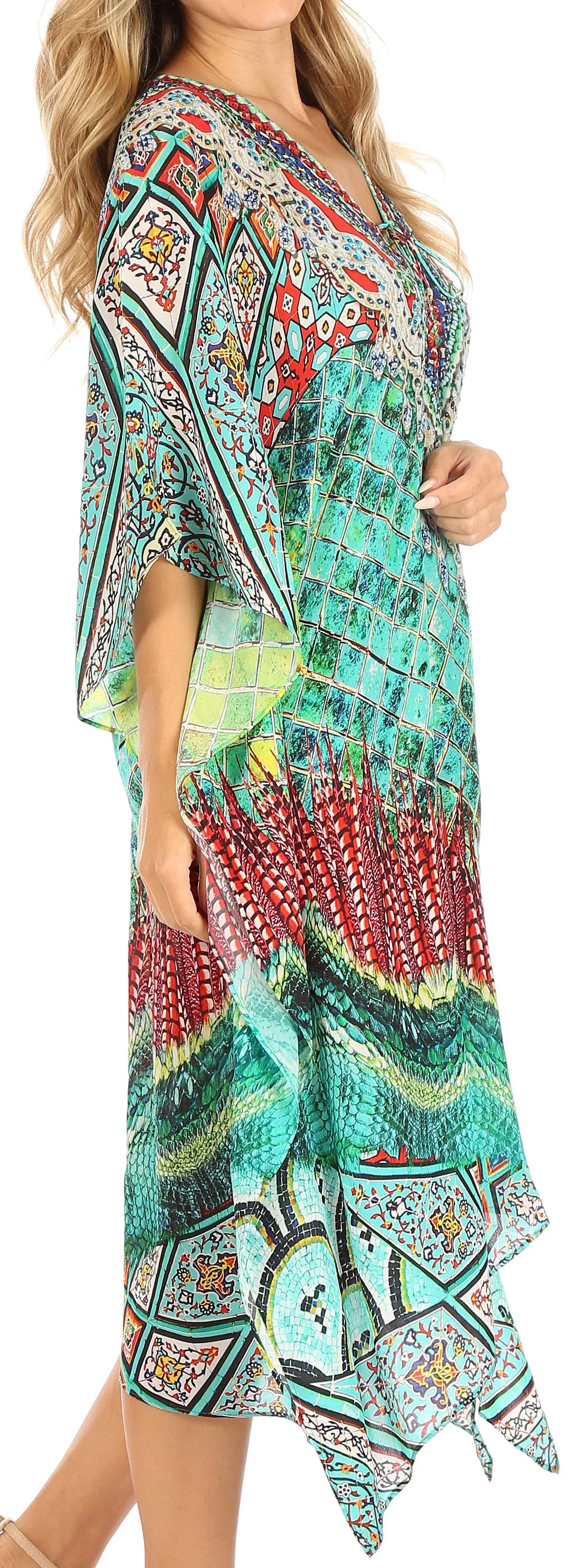 Sakkas Kristy Long Tall Lightweight Caftan Dress / Cover Up With V-Neck Jewels