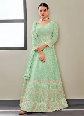 Sea Green Multi Embroidered Festive Anarkali Suit