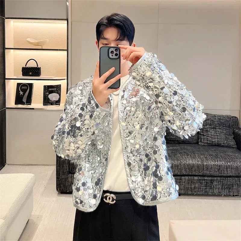 Sexy Man Jackets Fashion Korean Style Sequin Short Coat Trend Niche Design Men's Personality Clothing Autumn Top 9C2073