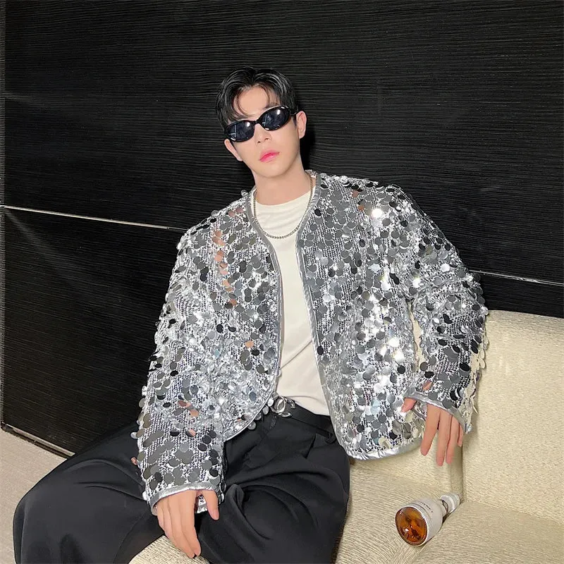 Sexy Man Jackets Fashion Korean Style Sequin Short Coat Trend Niche Design Men's Personality Clothing Autumn Top 9C2073