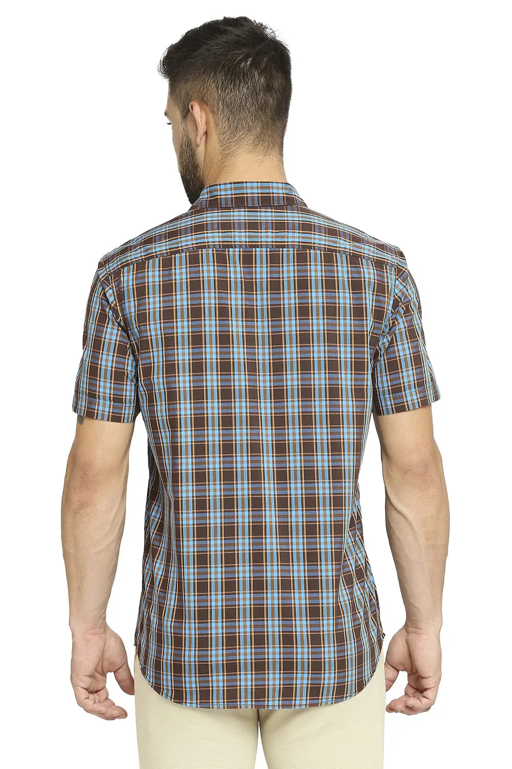 Slim Fit Cotton Polyester Checks Halfsleeves Shirt