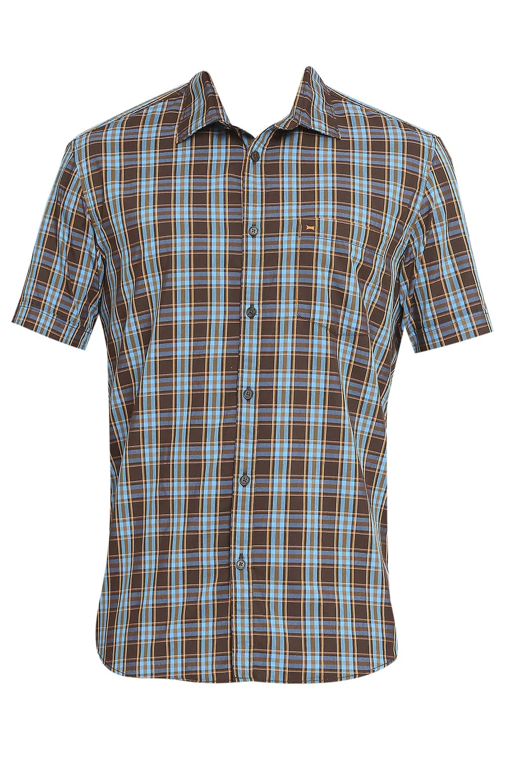 Slim Fit Cotton Polyester Checks Halfsleeves Shirt