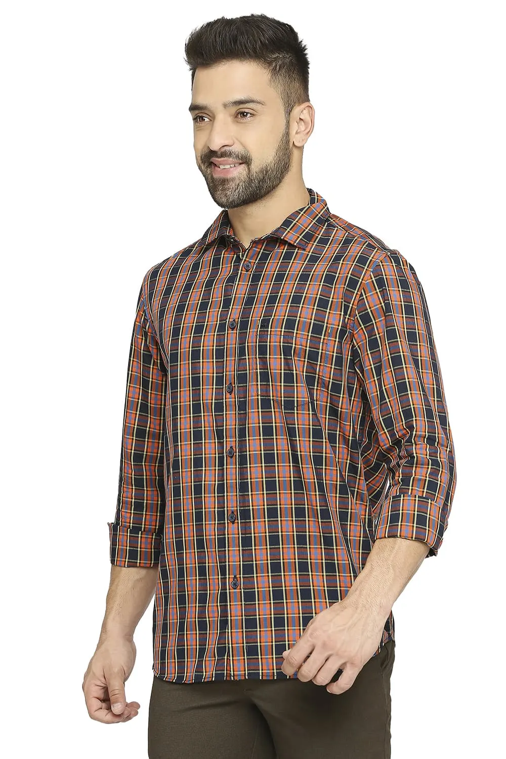 Slim Fit Cotton Polyester Checks Shirt