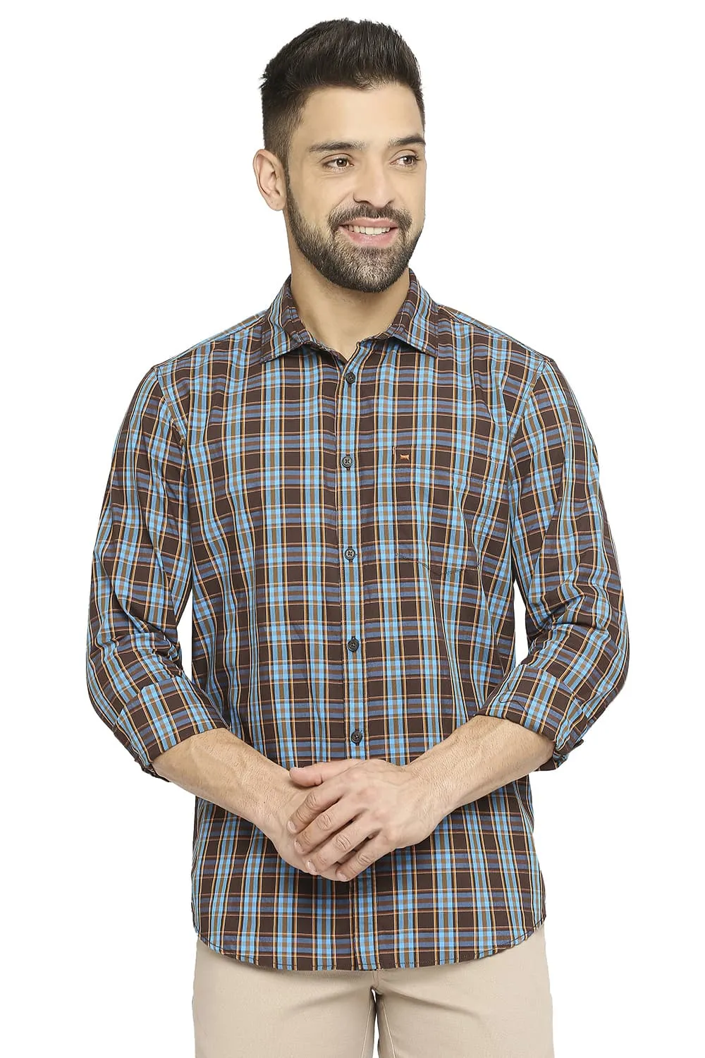 Slim Fit Cotton Polyester Checks Shirt