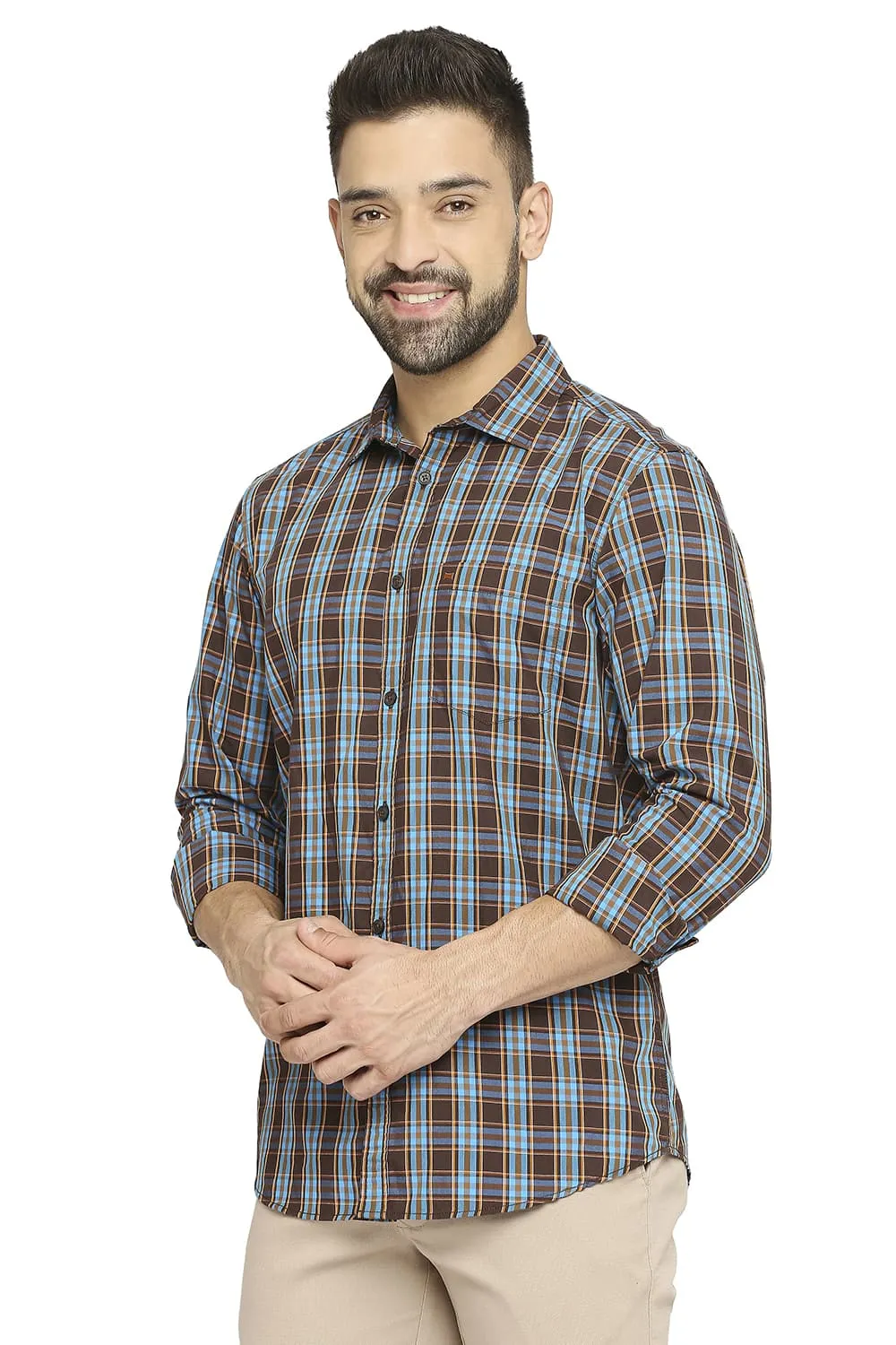 Slim Fit Cotton Polyester Checks Shirt