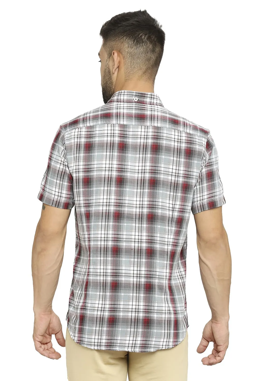 Slim Fit Cotton Polyester Twill Checks Halfsleeves Shirt