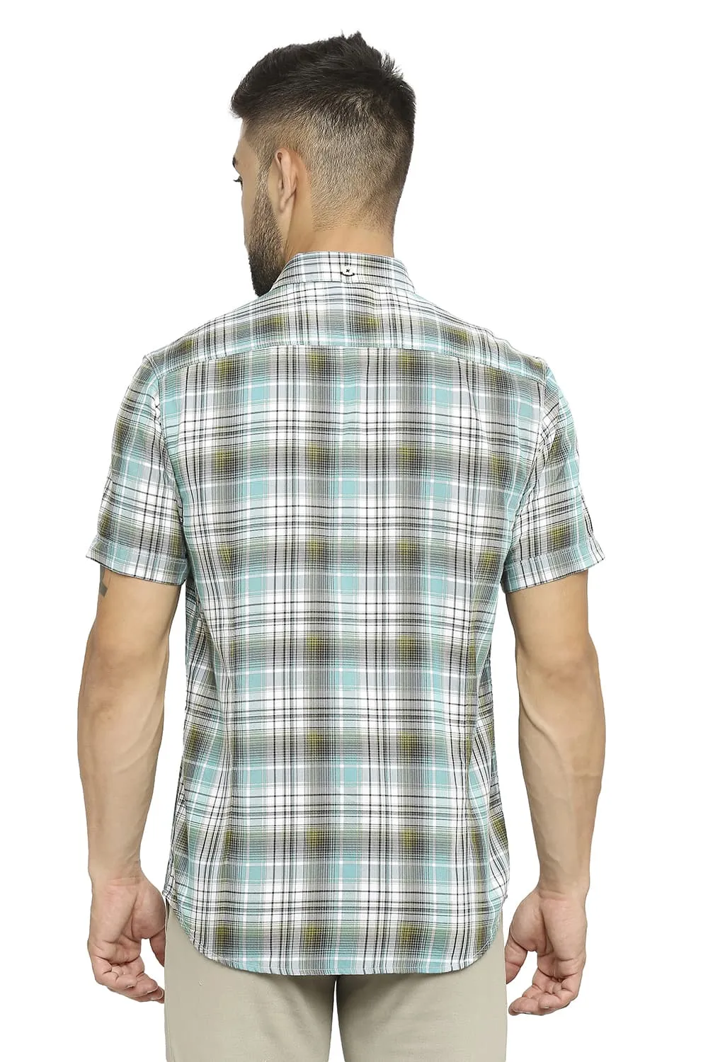 Slim Fit Cotton Polyester Twill Checks Halfsleeves Shirt