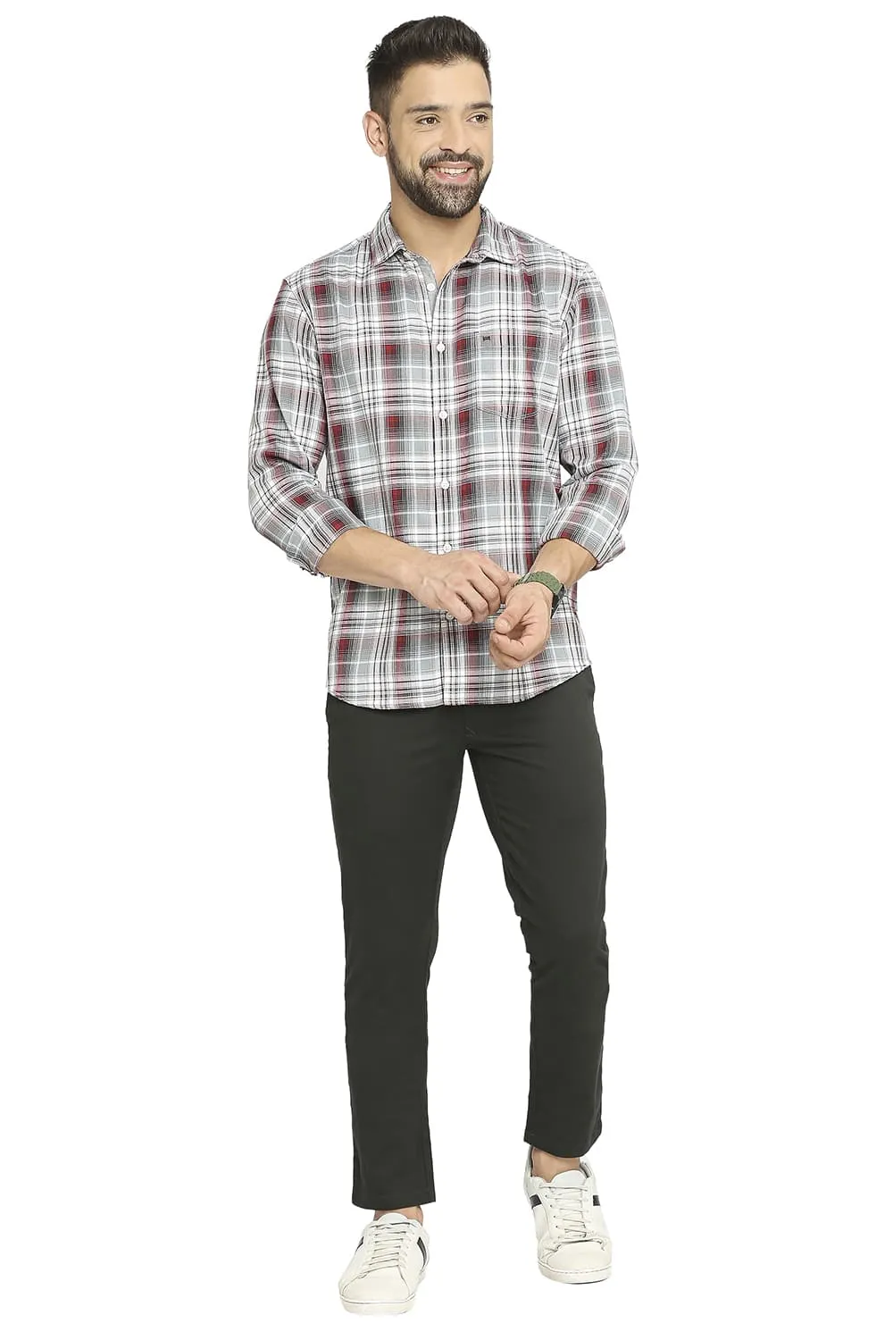 Slim Fit Cotton Polyester Twill Checks Shirt