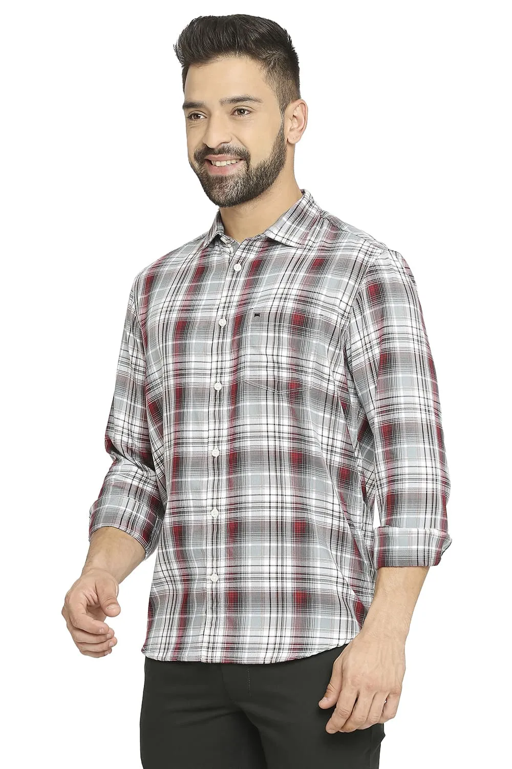 Slim Fit Cotton Polyester Twill Checks Shirt