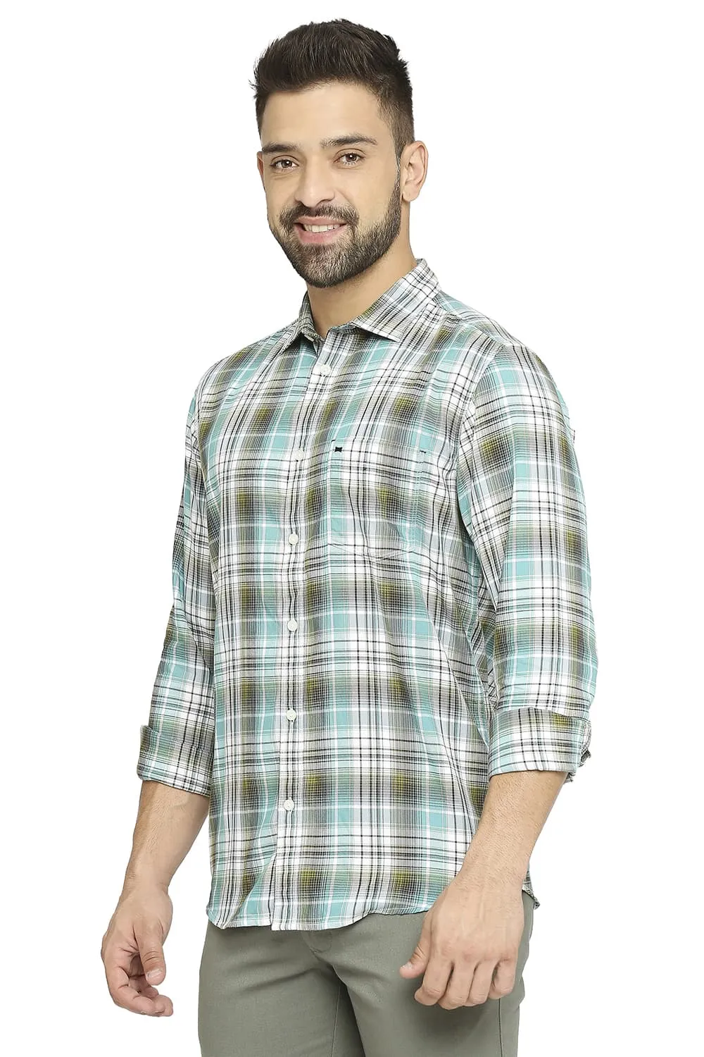 Slim Fit Cotton Polyester Twill Checks Shirt