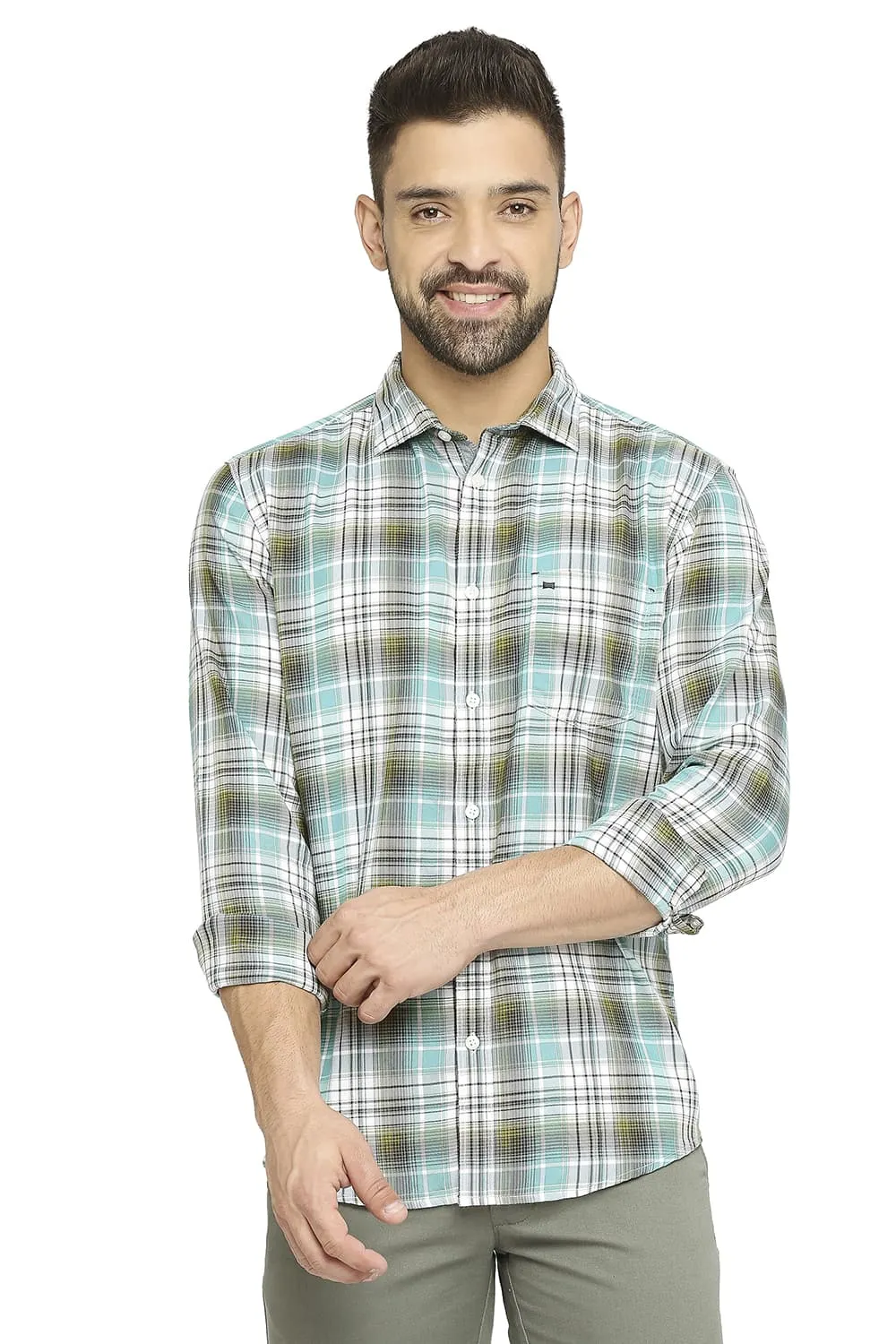 Slim Fit Cotton Polyester Twill Checks Shirt