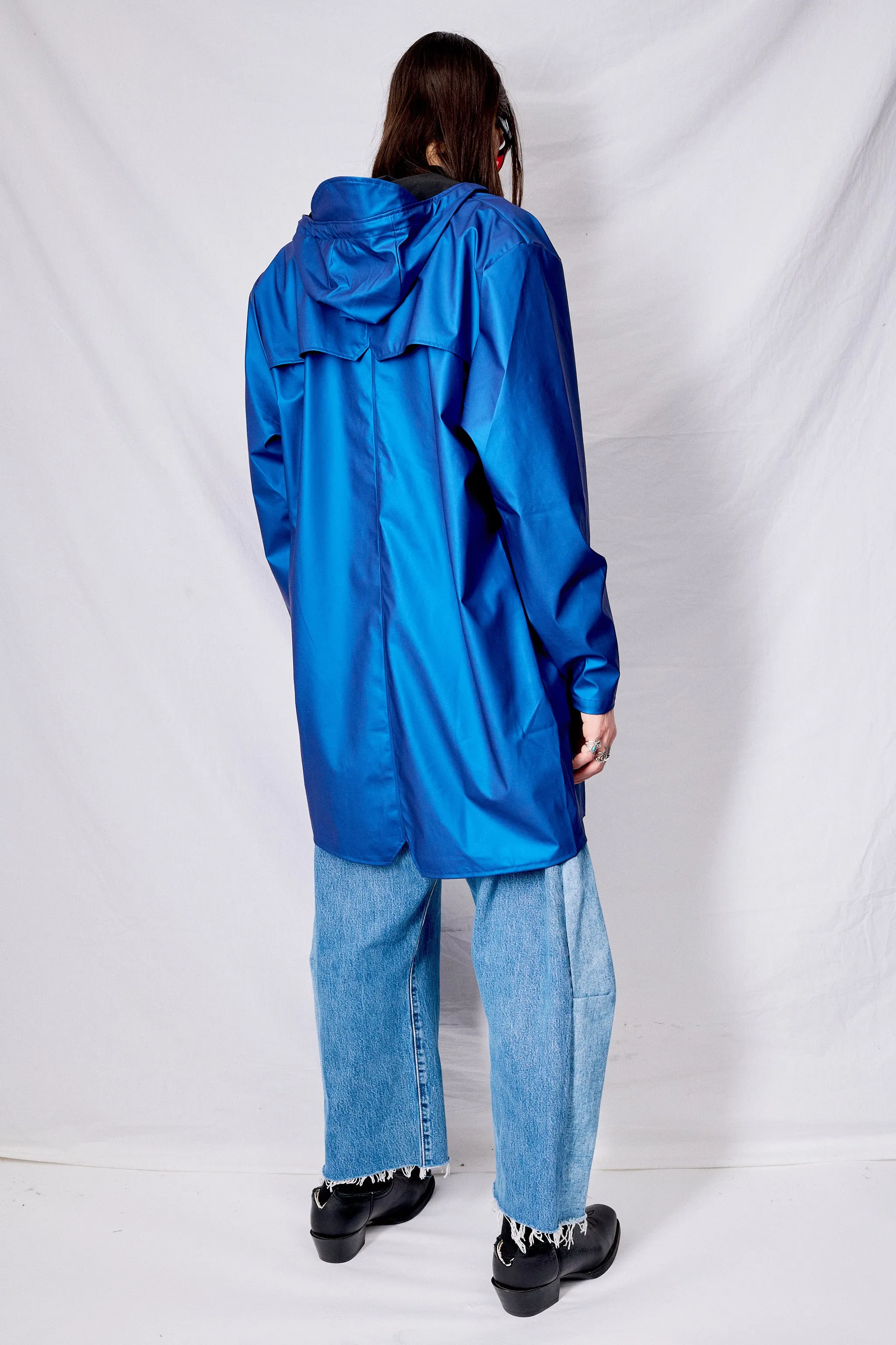 Storm Blue Hooded Rain Long Jacket