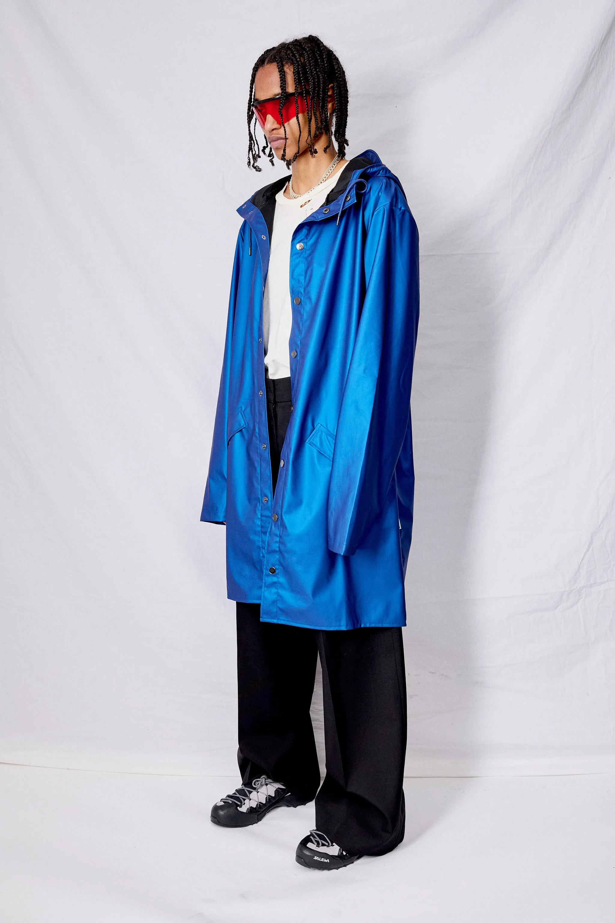 Storm Blue Hooded Rain Long Jacket