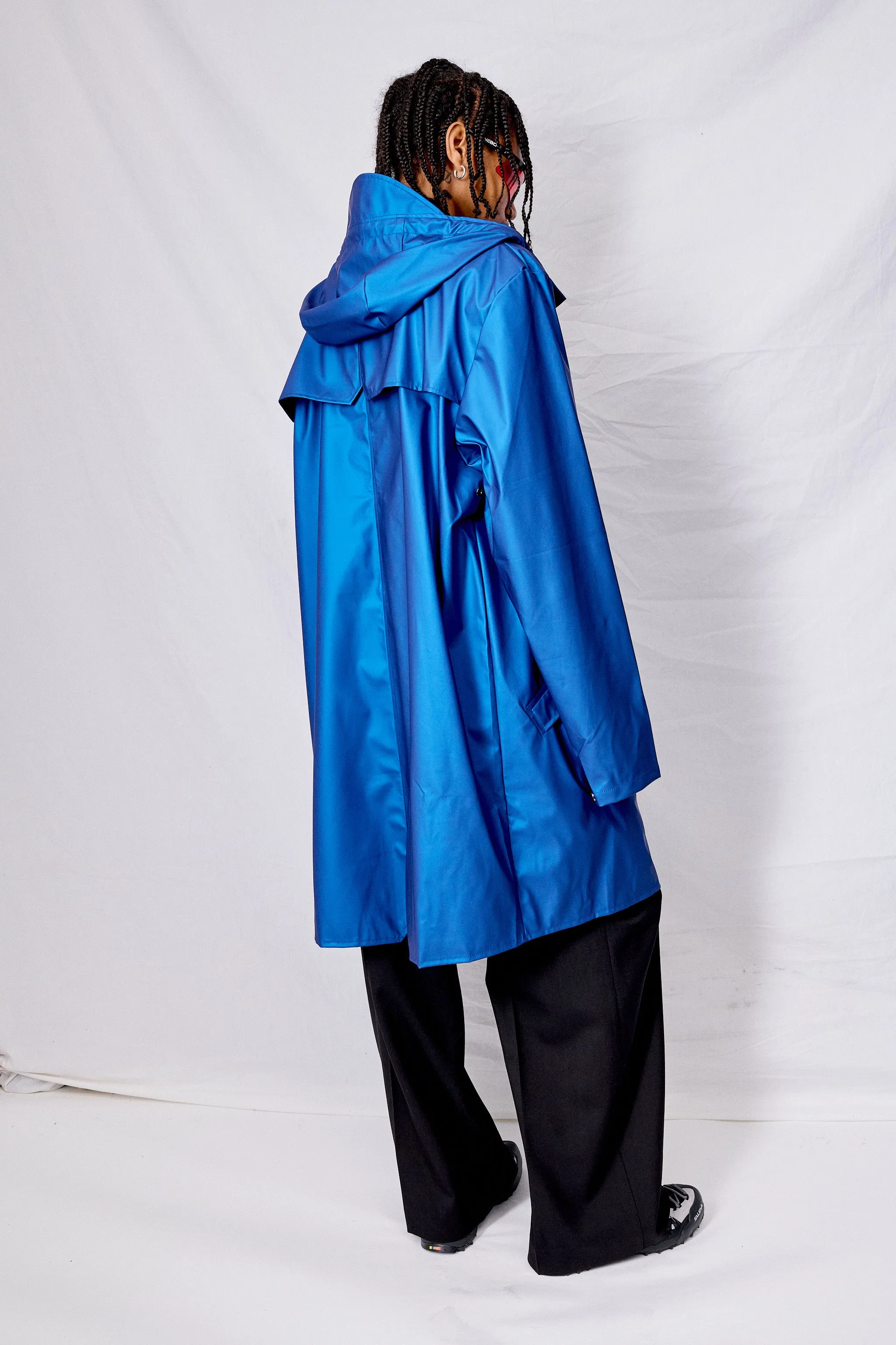 Storm Blue Hooded Rain Long Jacket