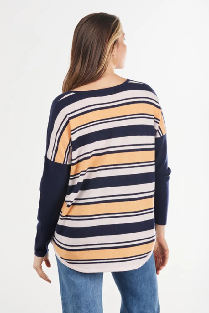 Striped Curved Hem Vee Pullover by Bridge & Lord