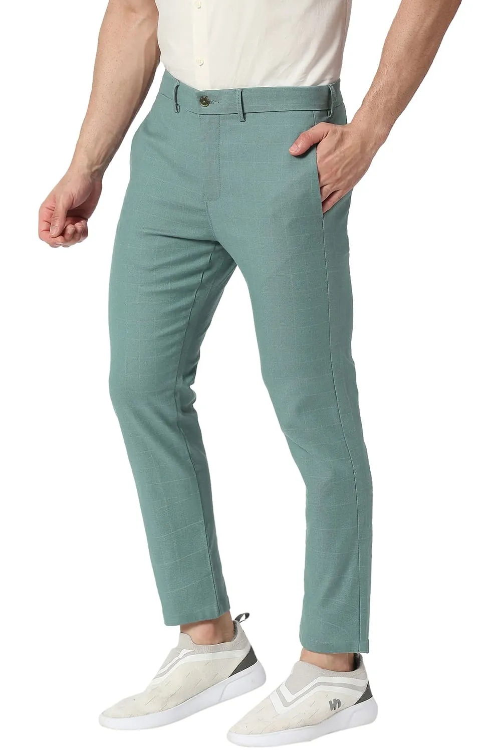 Tapered Fit Cotton Polyester Stretch Checks Trousers