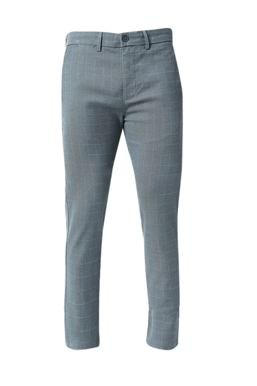 Tapered Fit Cotton Polyester Stretch Checks Trousers