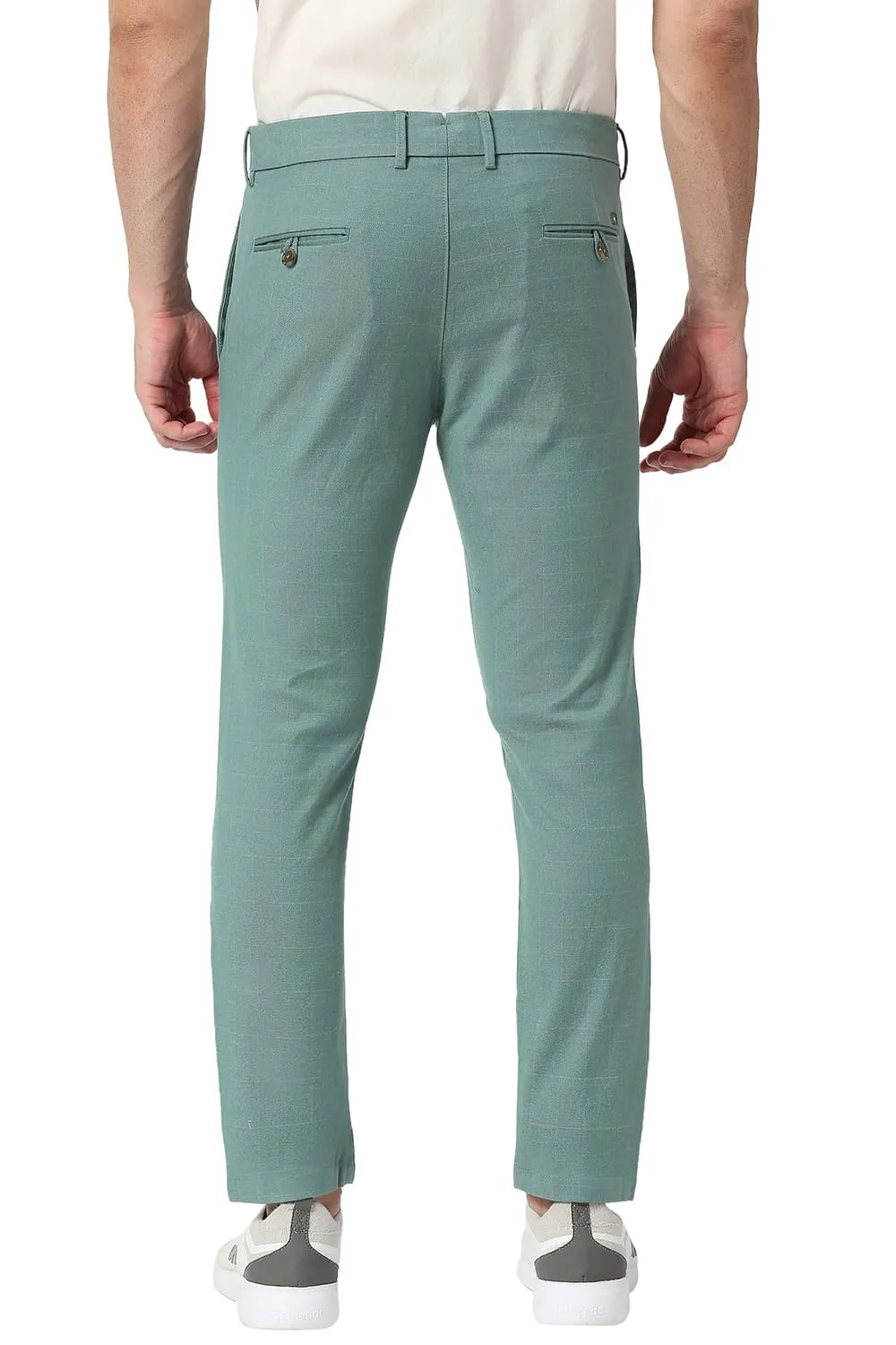 Tapered Fit Cotton Polyester Stretch Checks Trousers