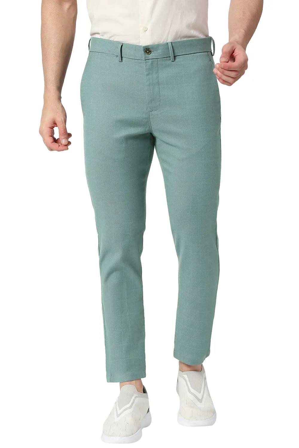 Tapered Fit Cotton Polyester Stretch Checks Trousers