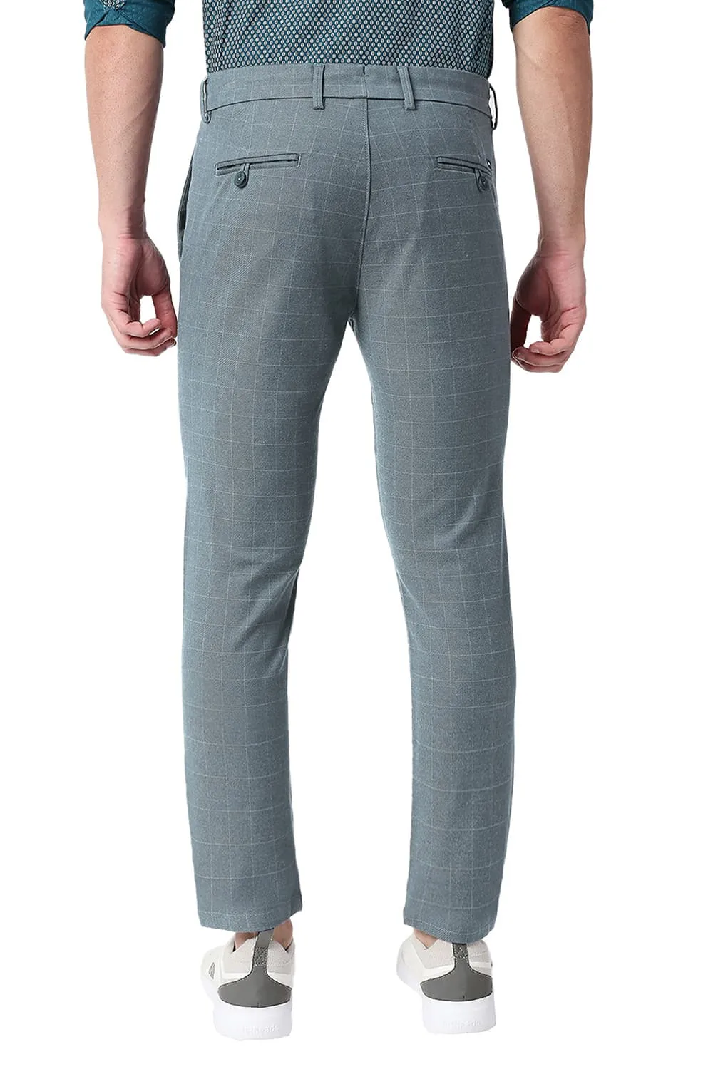 Tapered Fit Cotton Polyester Stretch Checks Trousers