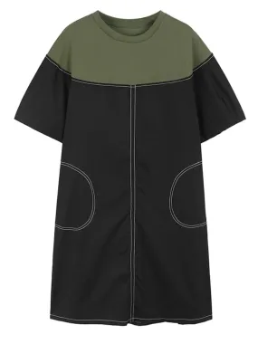 TEEK - Green Topstitched Color-Block Dress