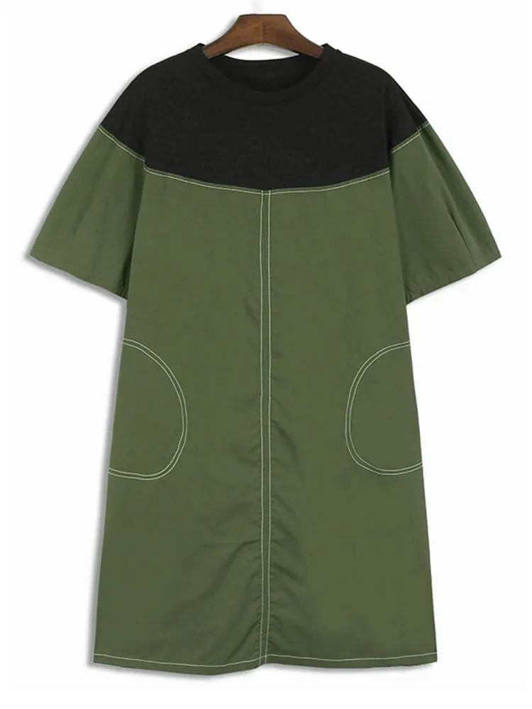 TEEK - Green Topstitched Color-Block Dress