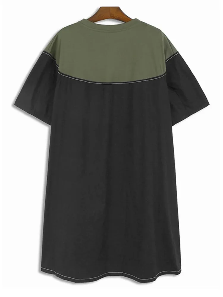 TEEK - Green Topstitched Color-Block Dress