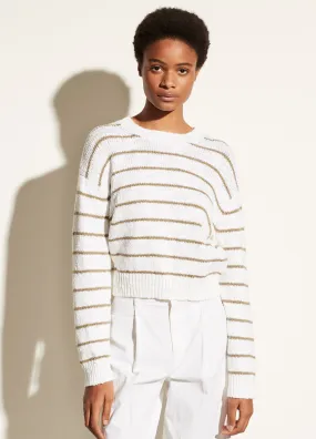 Textured Stripe Crew in Optic White/Bay Leaf