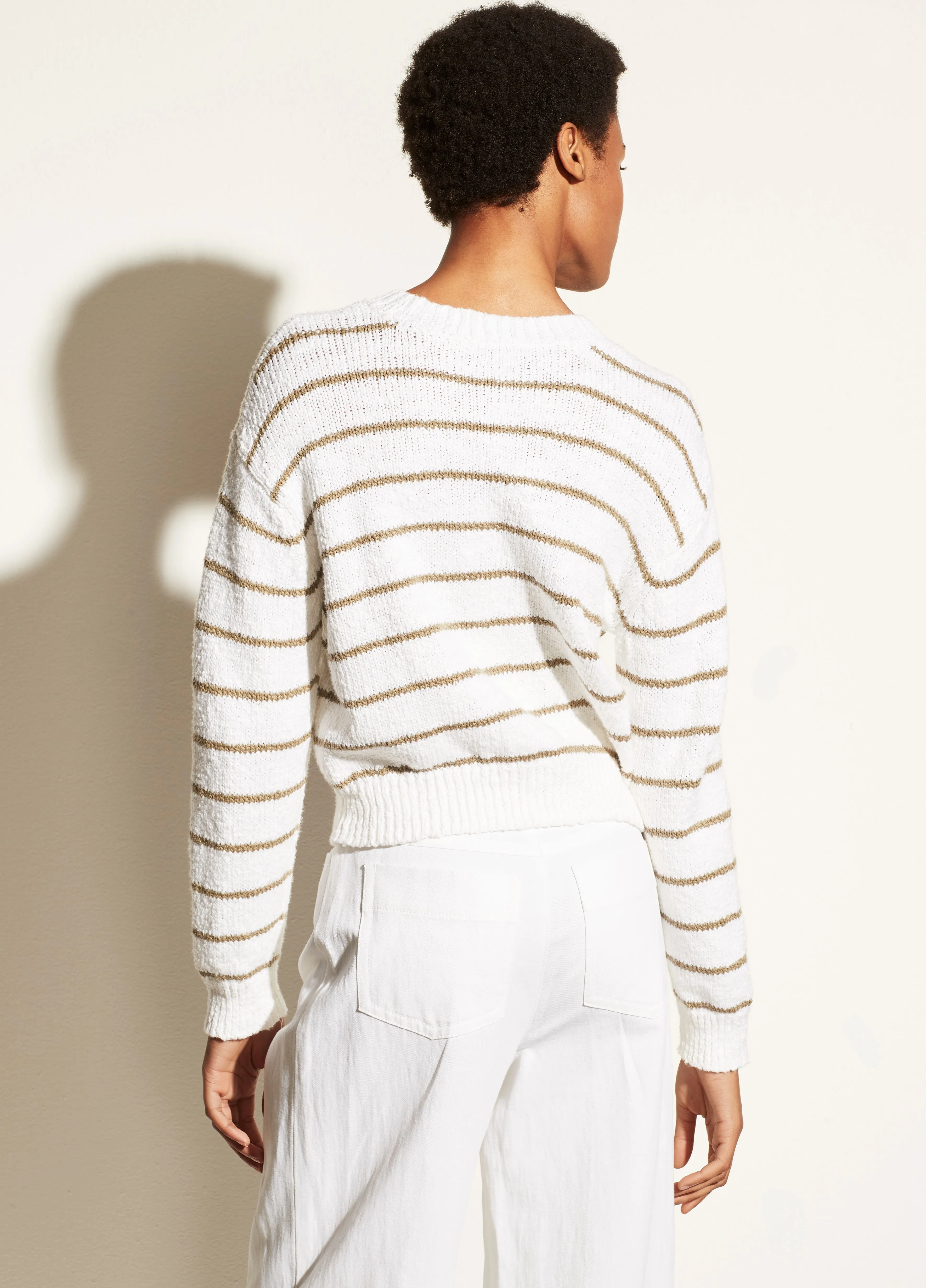 Textured Stripe Crew in Optic White/Bay Leaf