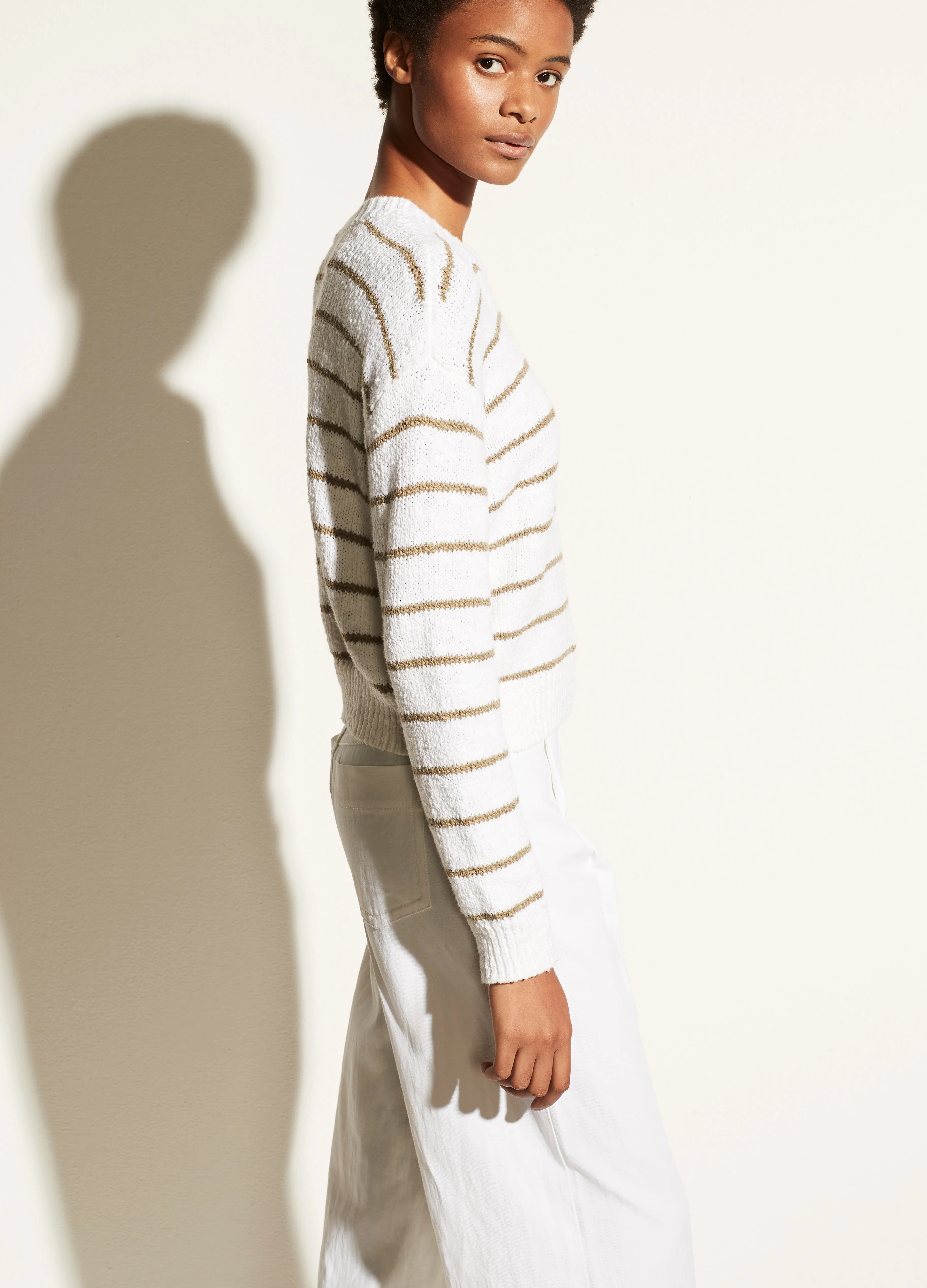 Textured Stripe Crew in Optic White/Bay Leaf