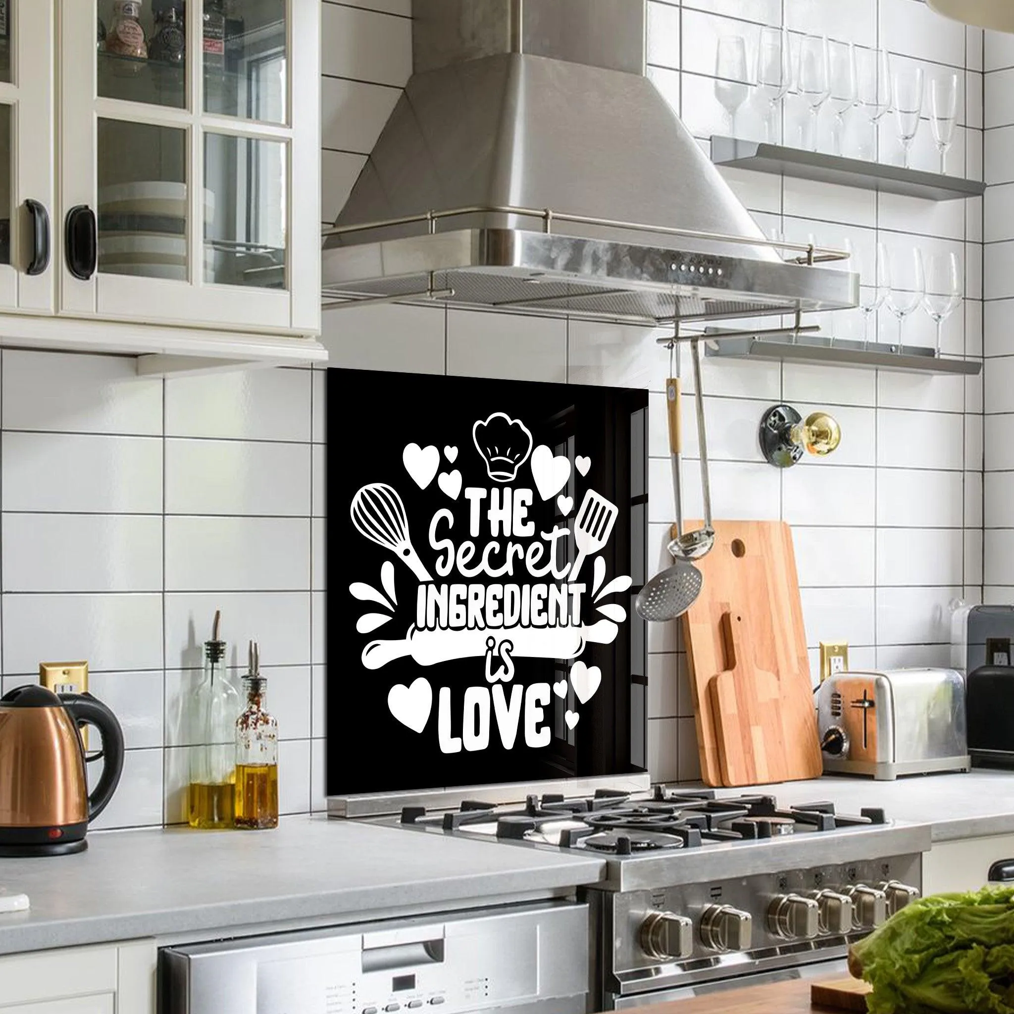 The Secret Ingredient is Love | Glass Printed Backsplash for your Kitchen