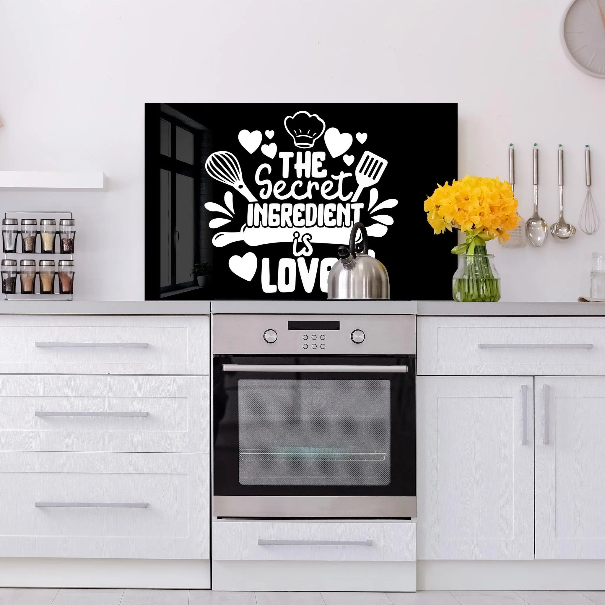 The Secret Ingredient is Love | Glass Printed Backsplash for your Kitchen