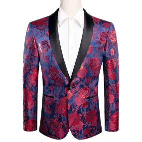 Ties2you Shawl Collar Men's Suit Luxury Blue Red Rose Floral Suit For Party