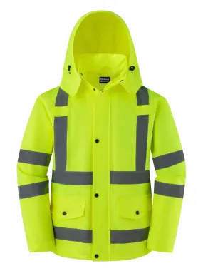 Ubon Men's Reflective Rain Jacket, Waterproof Hi Vis Rain Coat Safety High Visibility Raincoat with Detachable Hood