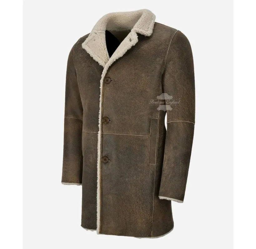 VIKTOR Mens Sheepskin Coat Single Breasted Shearling Coat