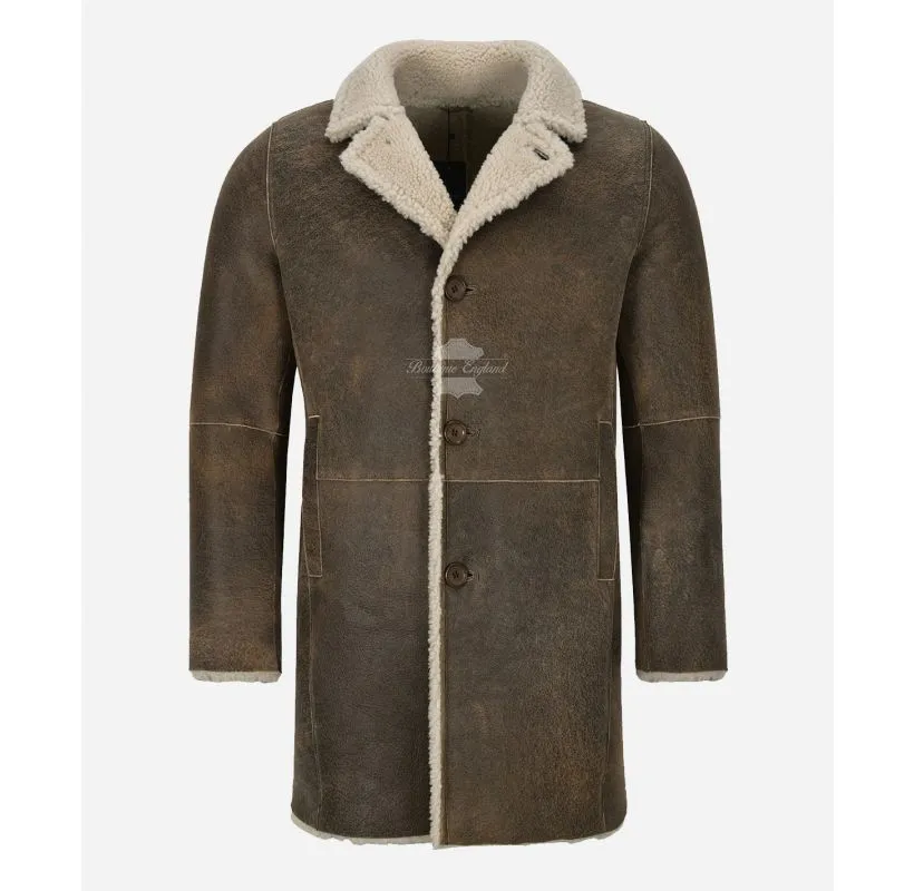 VIKTOR Mens Sheepskin Coat Single Breasted Shearling Coat