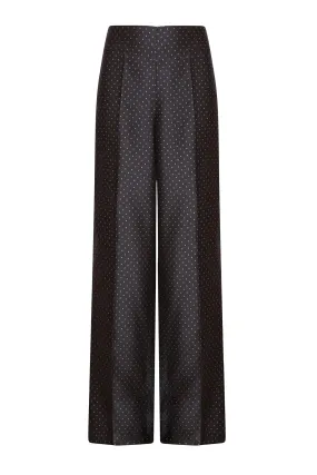 Wide Leg Spot Jacquard Trousers in Greys - Paloma