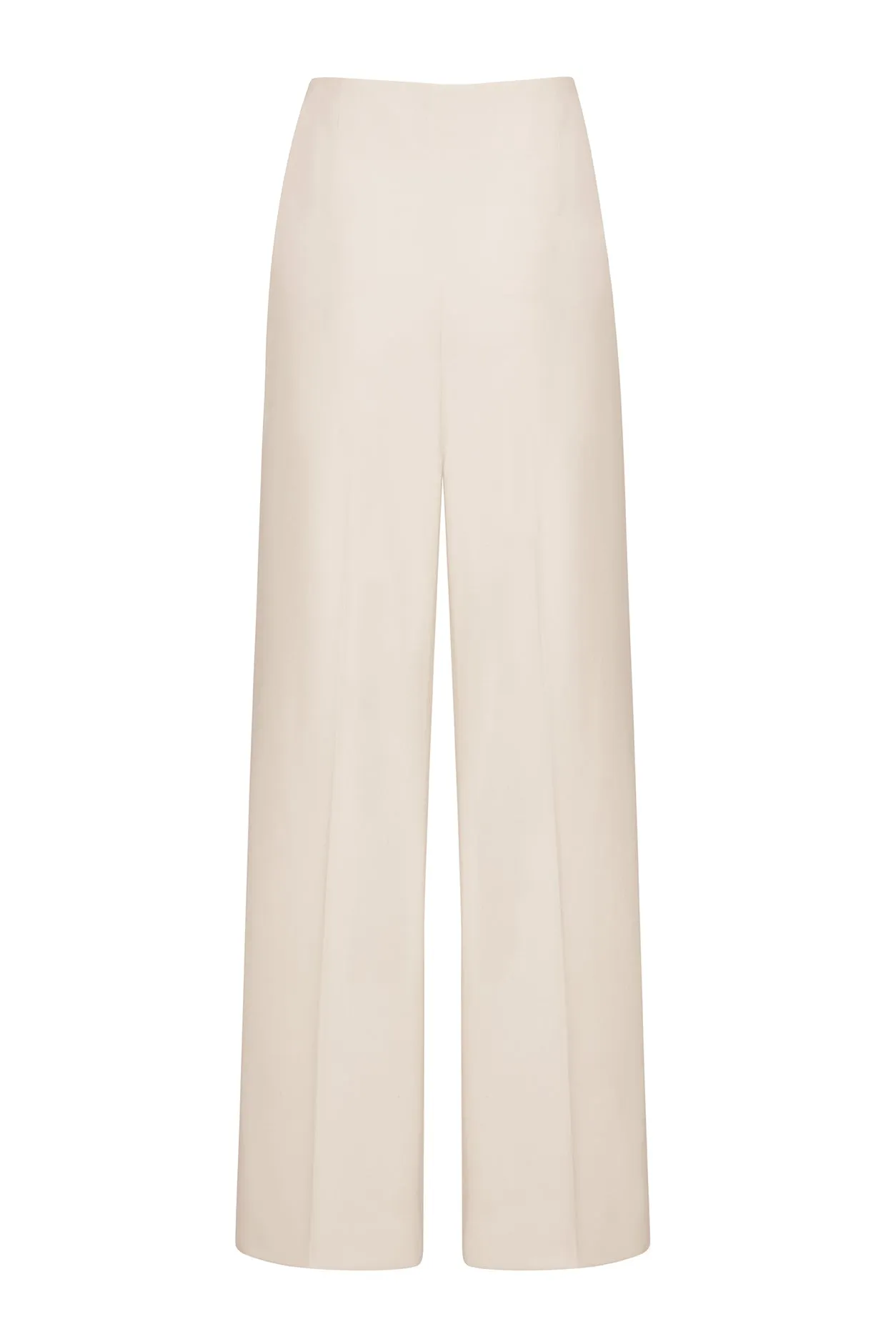 Wide Leg Trousers in Plain Beige Faille - Paloma