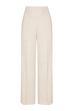 Wide Leg Trousers in Plain Beige Faille - Paloma