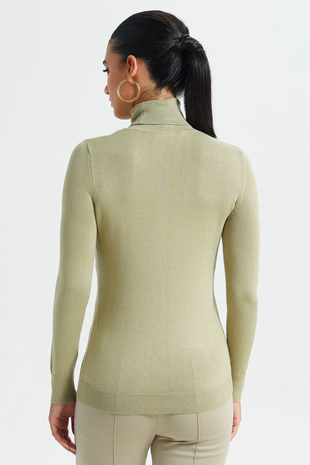 Women Mint Solid Turtle Neck Pullover