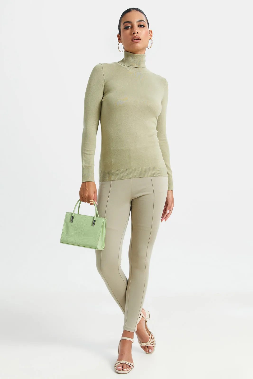 Women Mint Solid Turtle Neck Pullover