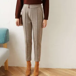 Women wear straight trousers outside in winter