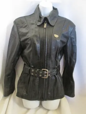 Womens HEIN GERICKE FIRSTGEAR Leather moto jacket coat BLACK 36 S riding biker