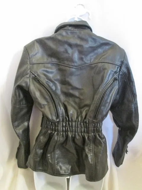 Womens HEIN GERICKE FIRSTGEAR Leather moto jacket coat BLACK 36 S riding biker