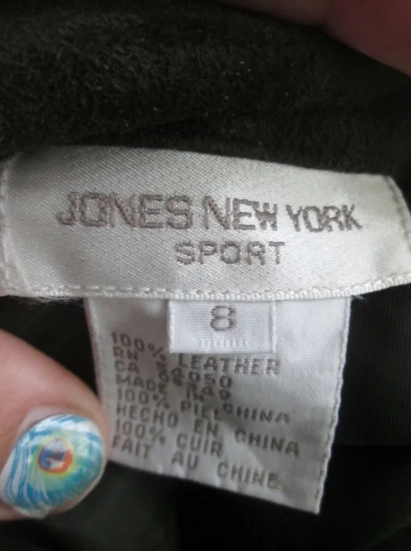 Womens JONES NEW YORK SPORT LEATHER suede jacket Moto Coat 8 GRAY Riding