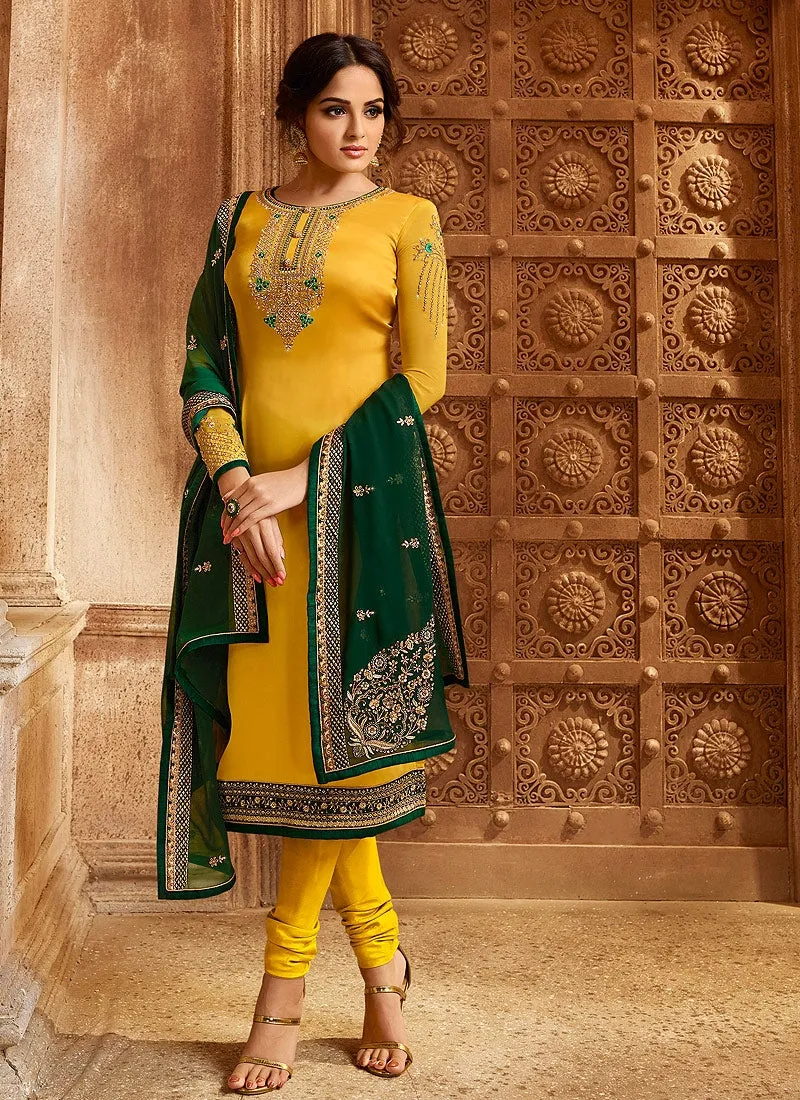 Yellow And Green Dual Bottom Lehenga/Pant Kurti Set